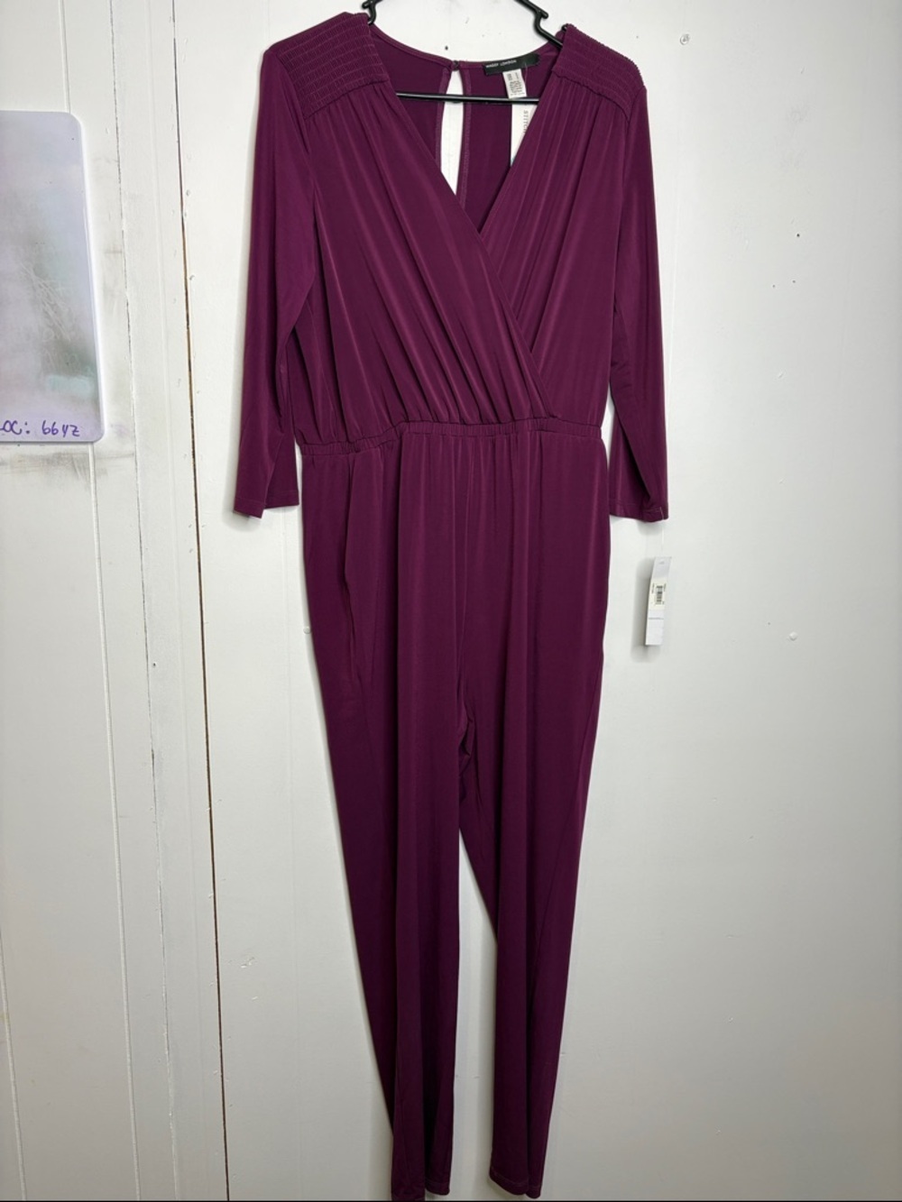 Maggy London Jumpsuit Womens Large Rayna Knit Dark Purple Pockets New Stretchy